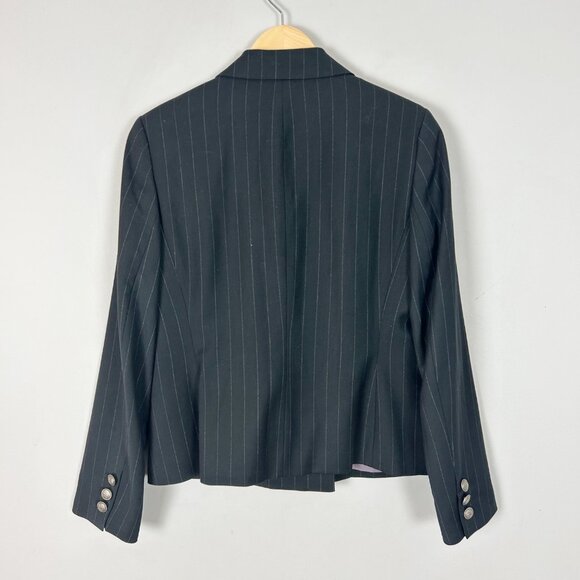 Nine West Black Pinstripe Double Breasted Blazer Jacket Crest Button Size 8 Wome - Picture 4 of 5